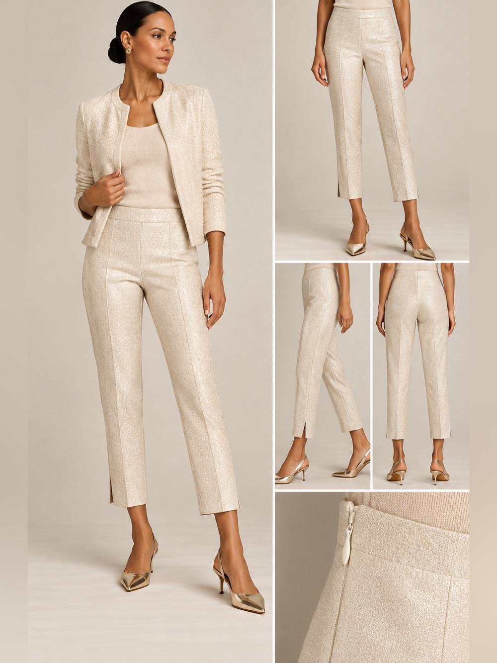 St. John Emma Pant- Ivory/ Gold Shimmer Dress Pants